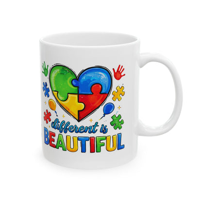 "Different Is Beautiful" Colorful Heart Mug