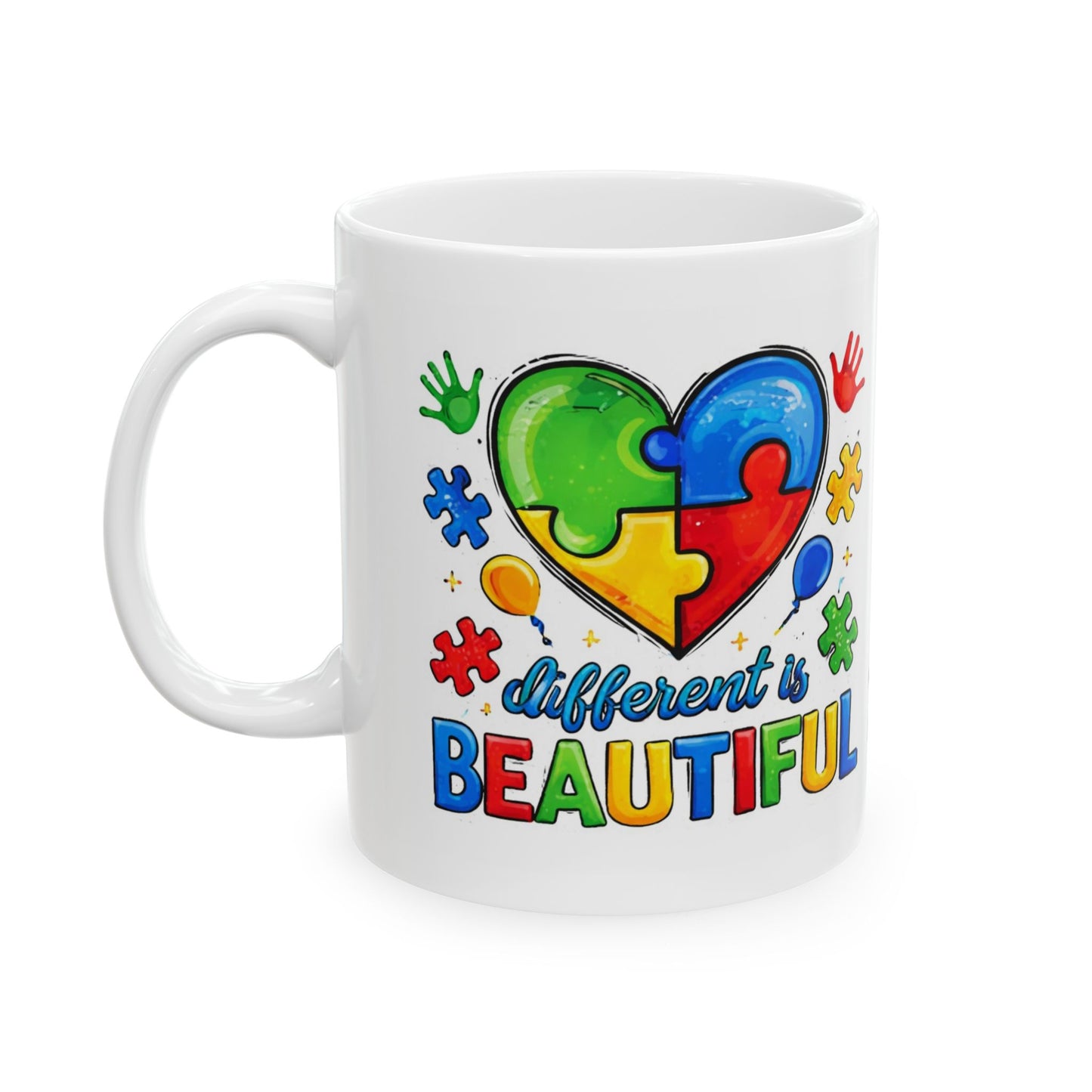 "Different Is Beautiful" Colorful Heart Mug