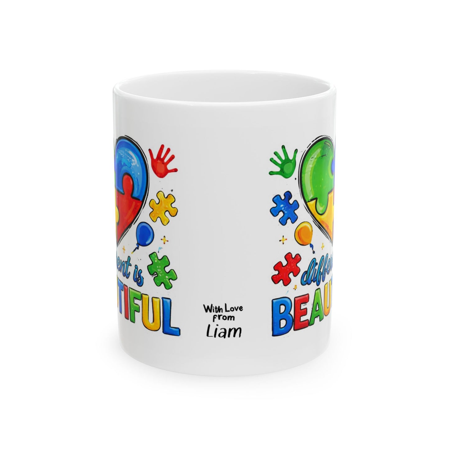 "Different Is Beautiful" Colorful Heart Mug