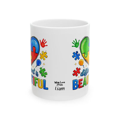 "Different Is Beautiful" Colorful Heart Mug